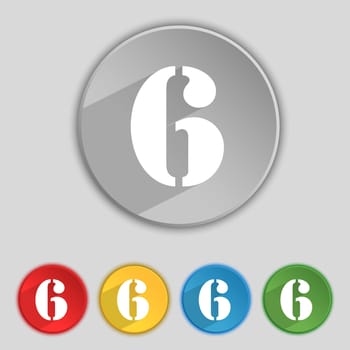 number six icon sign. Set of coloured buttons. illustration