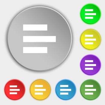 Left-aligned icon sign. Symbols on eight flat buttons. illustration