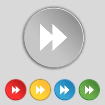 rewind icon sign. Symbol on five flat buttons. illustration