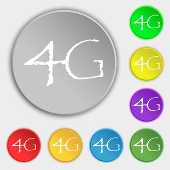 4G sign icon. Mobile telecommunications technology symbol. Symbols on eight flat buttons. illustration