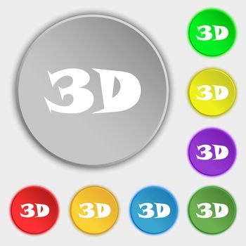 3D sign icon. 3D New technology symbol. Symbols on eight flat buttons. illustration