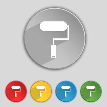 Paint roller sign icon. Painting tool symbol. Set of colored buttons. illustration