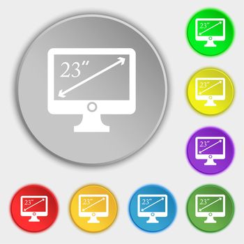 diagonal of the monitor 23 inches icon sign. Symbols on eight flat buttons. illustration