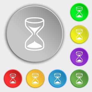 Hourglass sign icon. Sand timer symbol. Symbols on eight flat buttons. illustration
