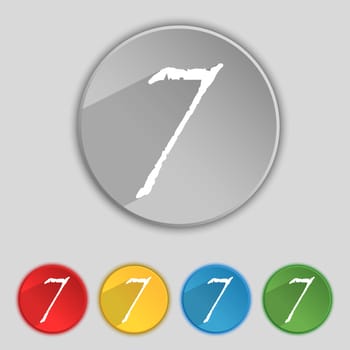 number seven icon sign. Set of coloured buttons. illustration