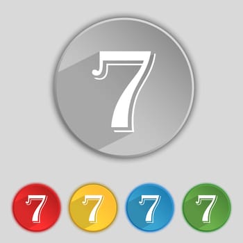 number seven icon sign. Set of coloured buttons. illustration