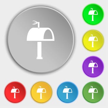 Mailbox icon sign. Symbols on eight flat buttons. illustration