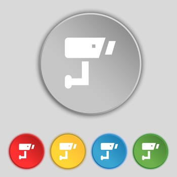 Surveillance Camera icon sign. Symbol on five flat buttons. illustration