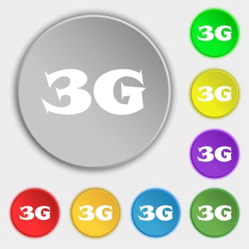 3G sign icon. Mobile telecommunications technology symbol. Symbols on eight flat buttons. illustration