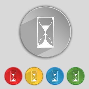 Hourglass sign icon. Sand timer symbol. Set of colour buttons. illustration