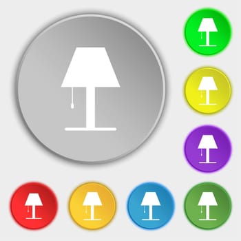 Lamp icon sign. Symbols on eight flat buttons. illustration