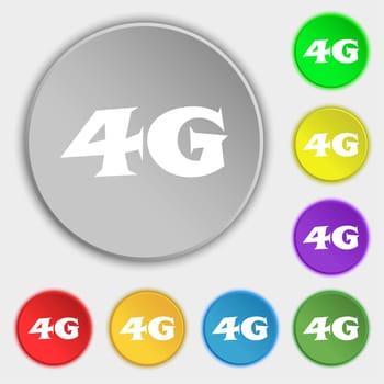 4G sign icon. Mobile telecommunications technology symbol. Symbols on eight flat buttons. illustration