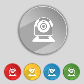 Webcam sign icon. Web video chat symbol. Camera chat. Set of colored buttons. illustration