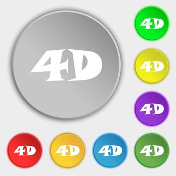 4D sign icon. 4D New technology symbol. Symbols on eight flat buttons. illustration