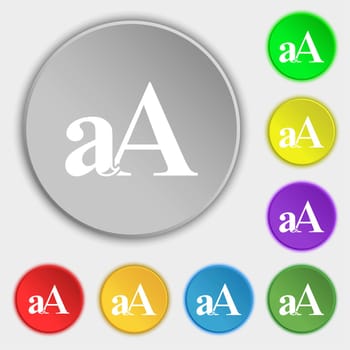 Enlarge font, aA icon sign. Symbols on eight flat buttons. illustration