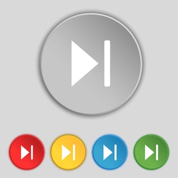 next track icon sign. Symbol on five flat buttons. illustration