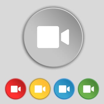 Video camera icon sign. Symbol on five flat buttons. illustration