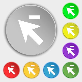 Cursor, arrow minus icon sign. Symbols on eight flat buttons. illustration