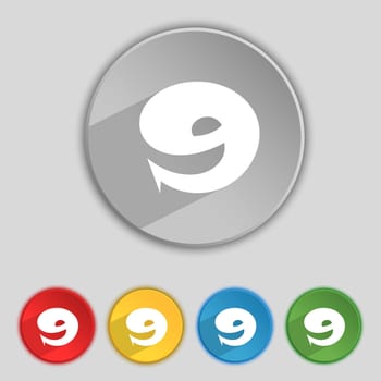 number Nine icon sign. Set of coloured buttons. illustration