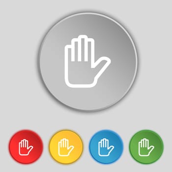 Hand print, Stop icon sign. Symbol on five flat buttons. illustration