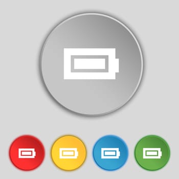 Battery fully charged icon sign. Symbol on five flat buttons. illustration