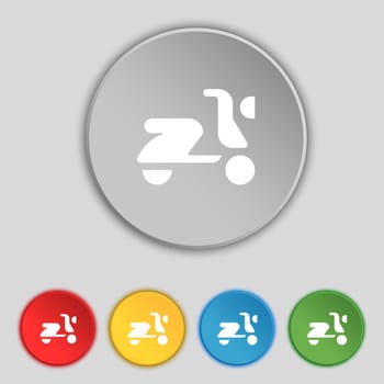 Scooter, bike icon sign. Symbol on five flat buttons. illustration
