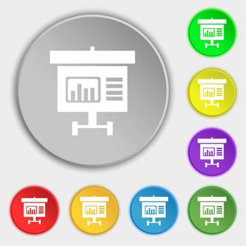 Graph icon sign. Symbols on eight flat buttons. illustration