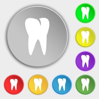 tooth icon. Symbols on eight flat buttons. illustration