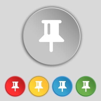 Map pointer, GPS location icon sign. Symbol on five flat buttons. illustration