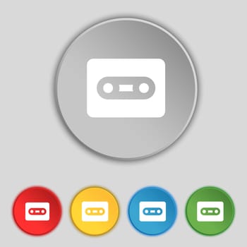 Cassette icon sign. Symbol on five flat buttons. illustration