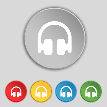 Headphones, Earphones icon sign. Symbol on five flat buttons. illustration