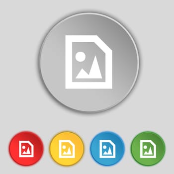 File JPG icon sign. Symbol on five flat buttons. illustration