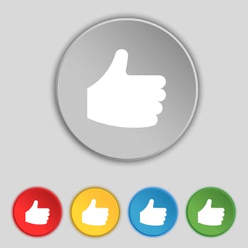 Like, Thumb up icon sign. Symbol on five flat buttons. illustration