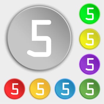 number five icon sign. Symbols on eight flat buttons. illustration