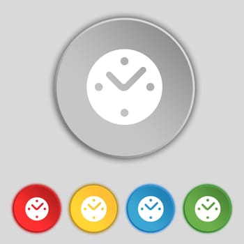 Mechanical Clock icon sign. Symbol on five flat buttons. illustration