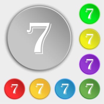 number seven icon sign. Symbols on eight flat buttons. illustration