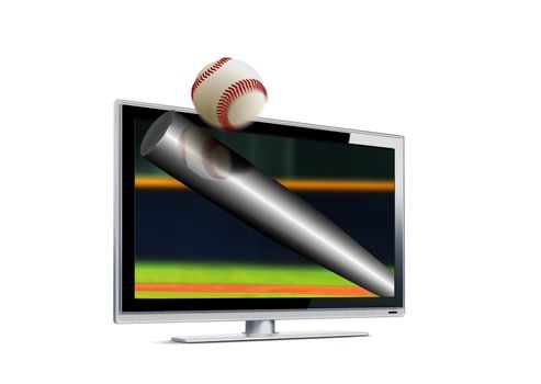 Baseball hitting ball out from LCD screen
