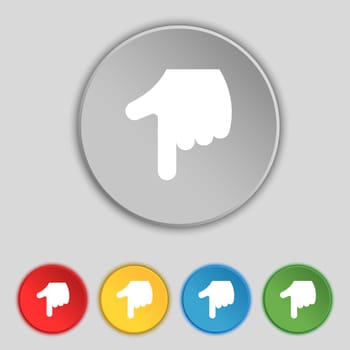 pointing hand icon sign. Symbol on five flat buttons. illustration