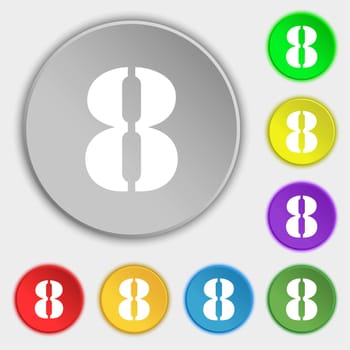 number Eight icon sign. Symbols on eight flat buttons. illustration