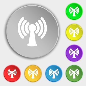 Wi-fi, internet icon sign. Symbol on five flat buttons. illustration