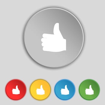 Like, Thumb up icon sign. Symbol on five flat buttons. illustration