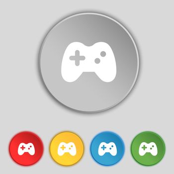 Joystick icon sign. Symbol on five flat buttons. illustration