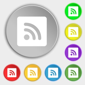 RSS feed icon sign. Symbol on five flat buttons. illustration