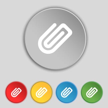 Paper Clip icon sign. Symbol on five flat buttons. illustration