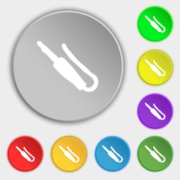 plug, mini jack icon sign. Symbol on five flat buttons. illustration