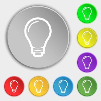 Light bulb icon sign. Symbol on eight flat buttons. illustration