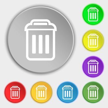the trash icon sign. Symbol on eight flat buttons. illustration