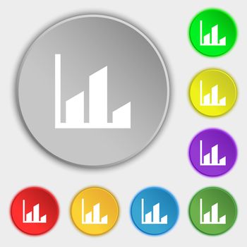 Chart icon sign. Symbol on eight flat buttons. illustration