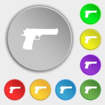 gun icon sign. Symbol on five flat buttons. illustration