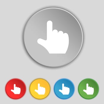 pointing hand icon sign. Symbol on five flat buttons. illustration